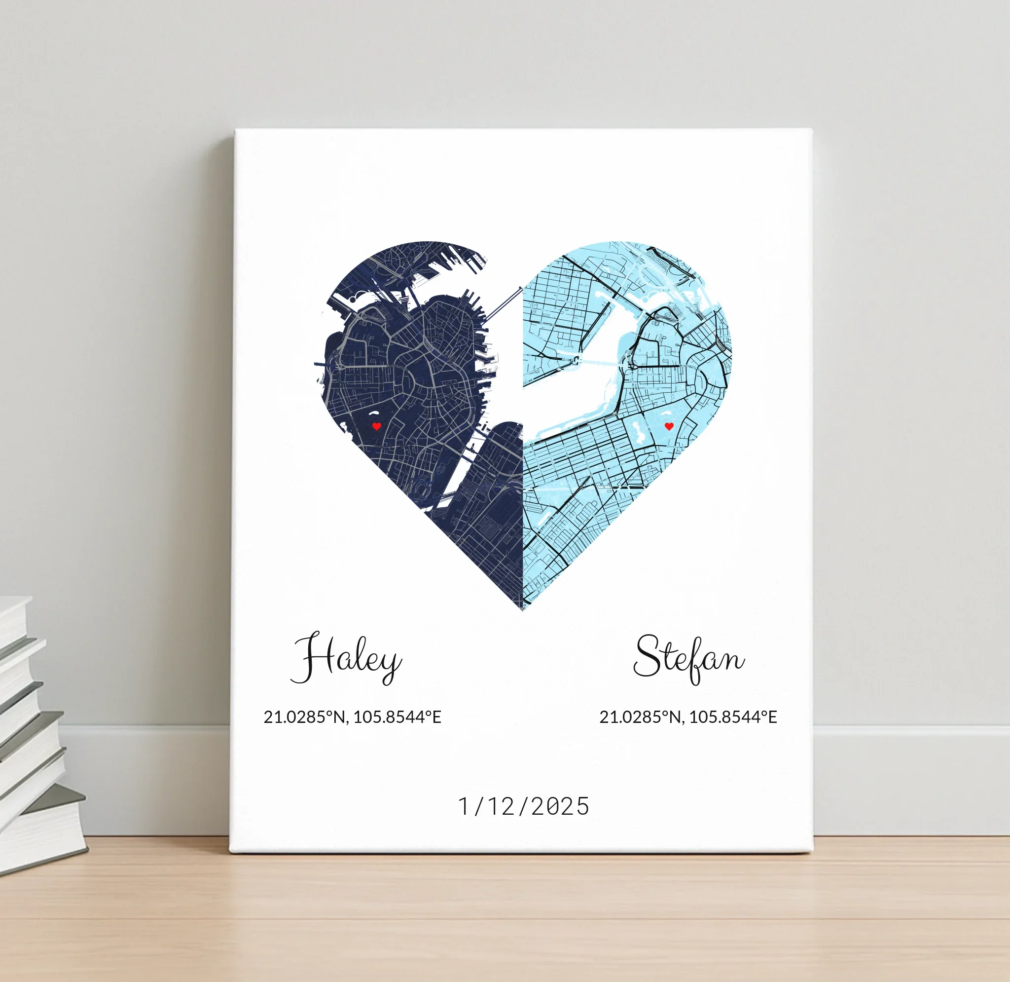 Joined Hearts Personalized Coordinates Map Print - Image 3